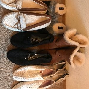 Lot of 6 size 10 very loved slip ons/slippers.